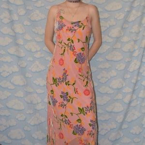 maxi dress with velvet floral design